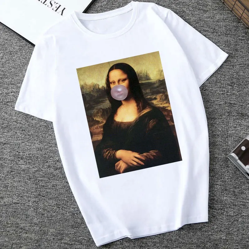 2469 Mona Lisa Spoof персональные футболки женские модные футболки Harajuku летние с коротким рукавом и круглым вырезом белые Топы Рубашки Camiseta Femina - Цвет: 2469
