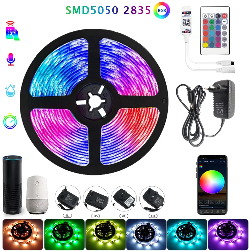 

Светодиодная лента RGB 5050, 2835, 5 м, 10 м, 15 м, SMD, Wi-Fi, гибкая, 12 В постоянного тока, украшение комнаты, совместимое с Alexa Google, рождественское освещени...