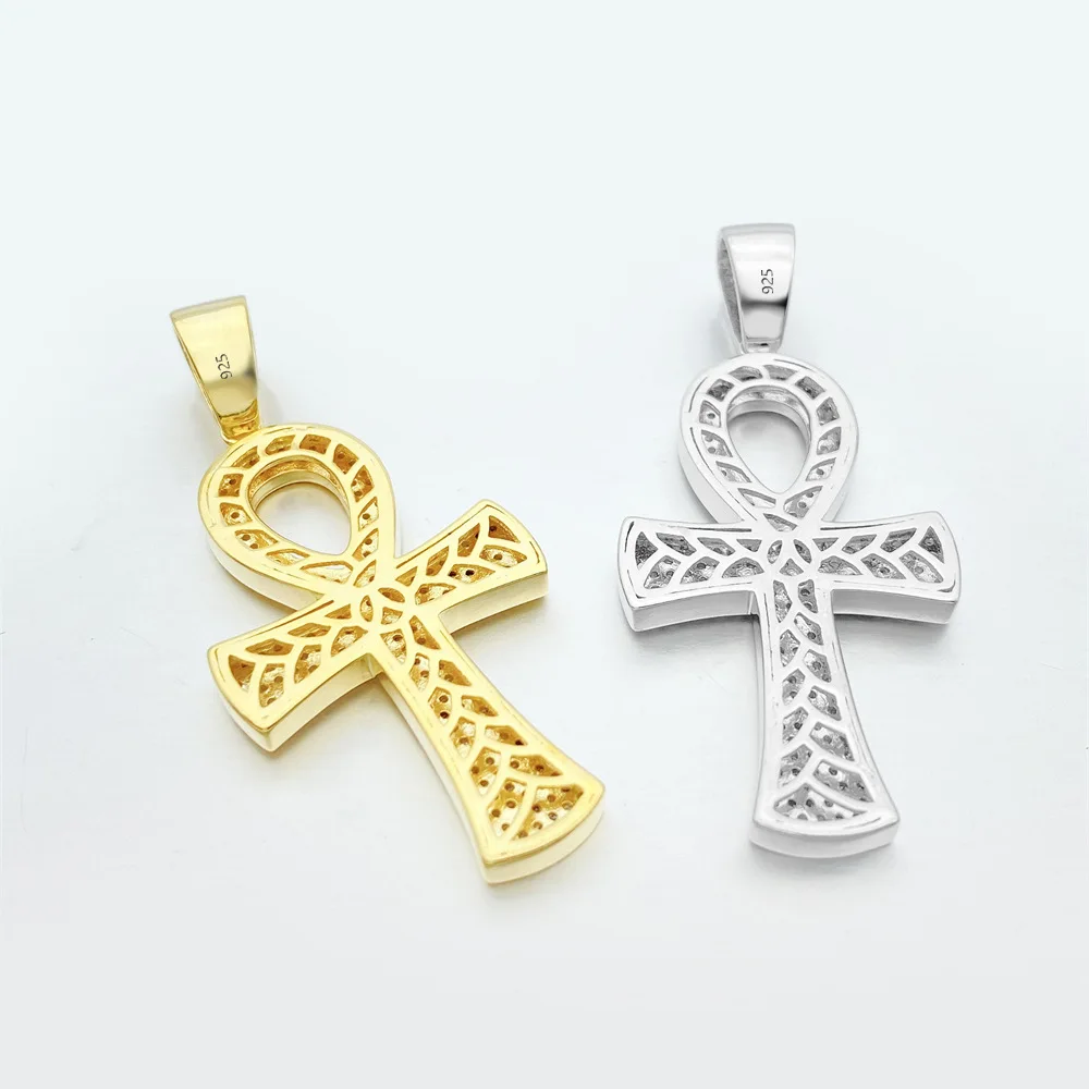 VVS1 Moissanite S925 Silver Round Ankh Cross Pendants Necklace Real Diamond Iced Out Necklaces For Men Women Jewelry With GRA