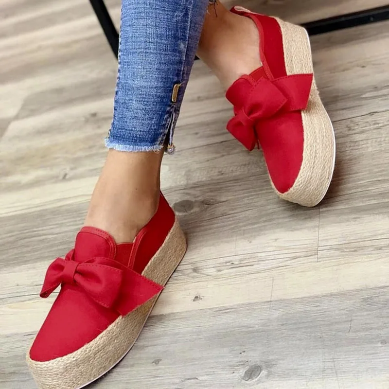 Red C LASPERAL/Модные женские эспадрильи; парусиновая обувь на толстой плоской подошве; обувь для девочек на шнуровке с круглым носком; Повседневная дышащая обувь на плоской подошве - Цвет: Red C