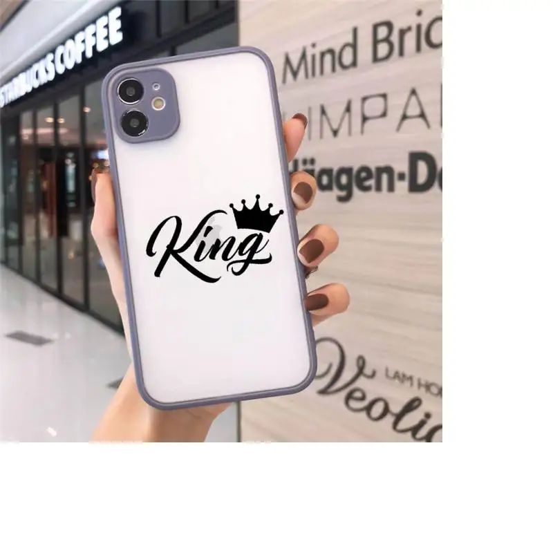 

King Queen Crown Phone Case matte transparent For iphone 7 8 11 12 plus mini x xs xr pro max cover