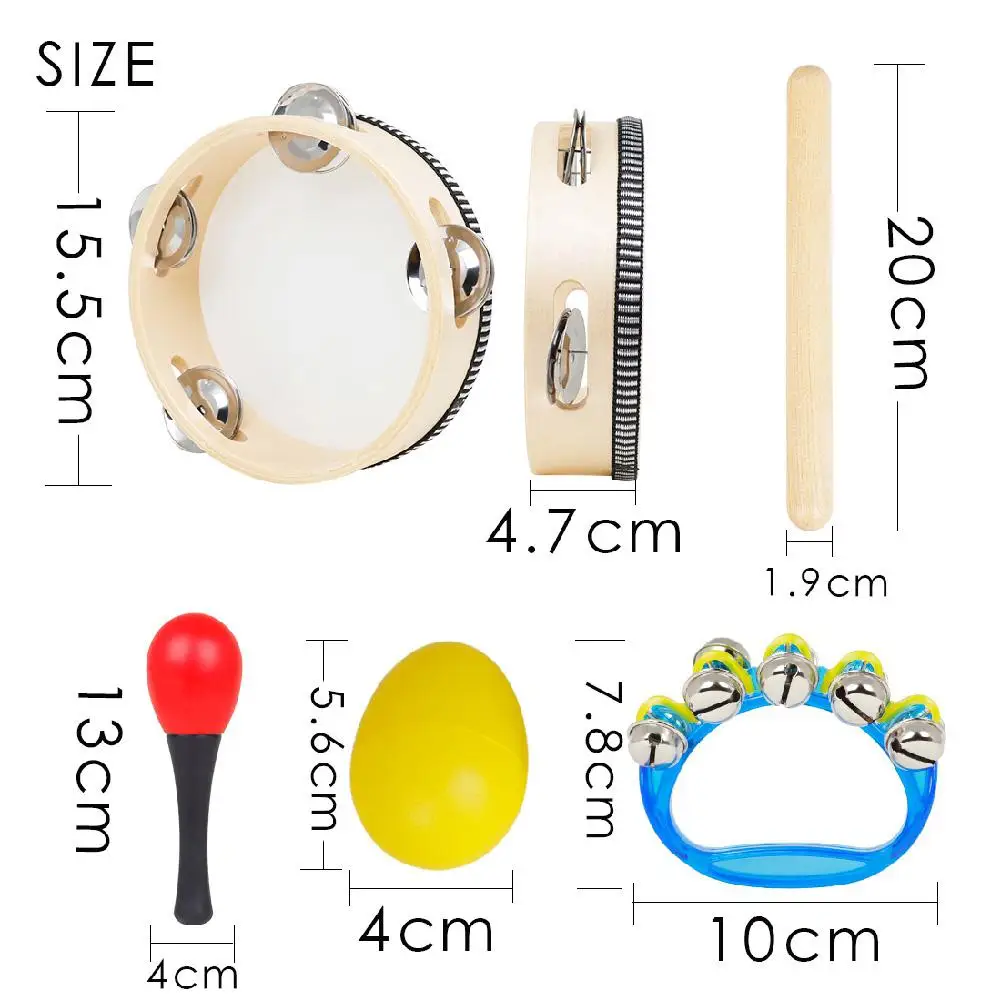 

5 Pcs/set Sy-71 Musical Instruments Set 6-Inch Black Lamb Chop Tambourine + 1 Pair of Yellow Sand Eggs Musical Instruments Set