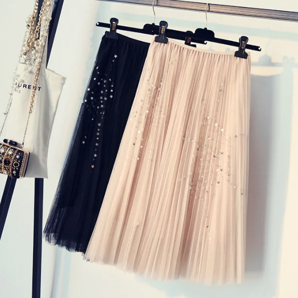 Женская фатиновая Юбка До Колена с блестками и звездами Милая юбка-пачка в стиле