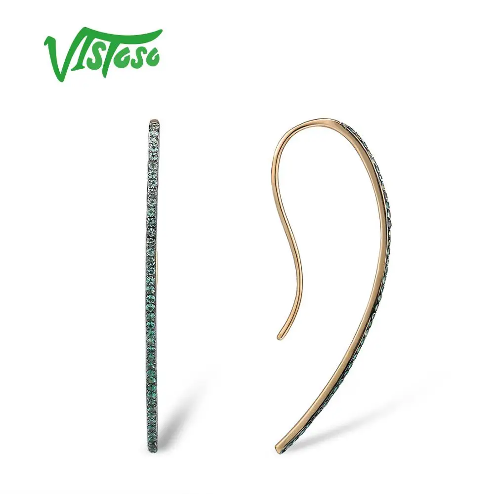 VISTOSO 9K 375 Желтое золото блестящие лаборатория создала изумрудно Крючки для