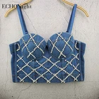 Роскошный Джинсовый корсет Echonight со стразами, Топ сексуальный корсет, бюстье, укороченный топ, шикарный бюстгальтер с чашками пуш-ап