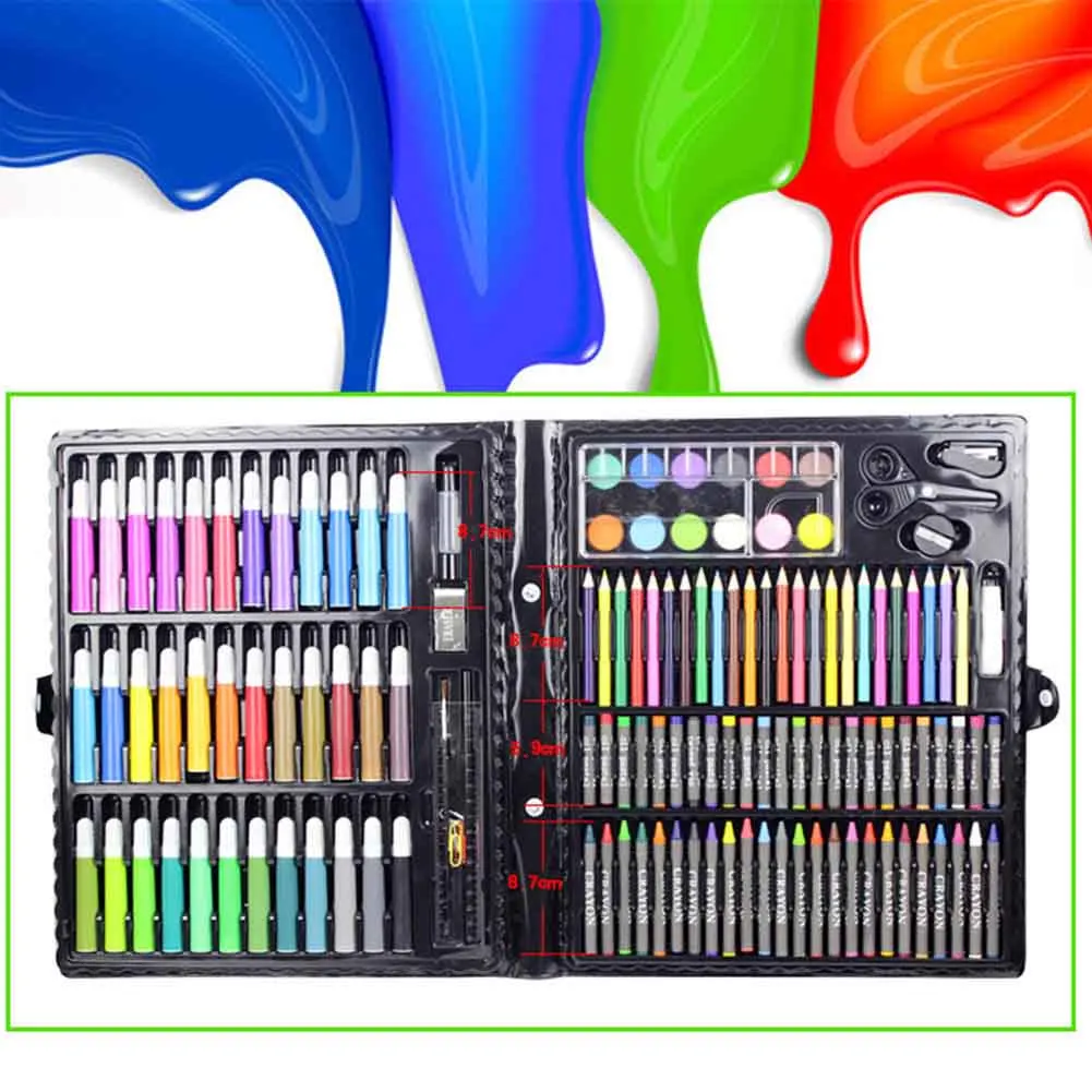 

150 Pcs/Set Drawing Tool Kit with Box Painting Brush Art Marker Water Color Pen Crayon Kids Gift Art Supplies Stationery Kit