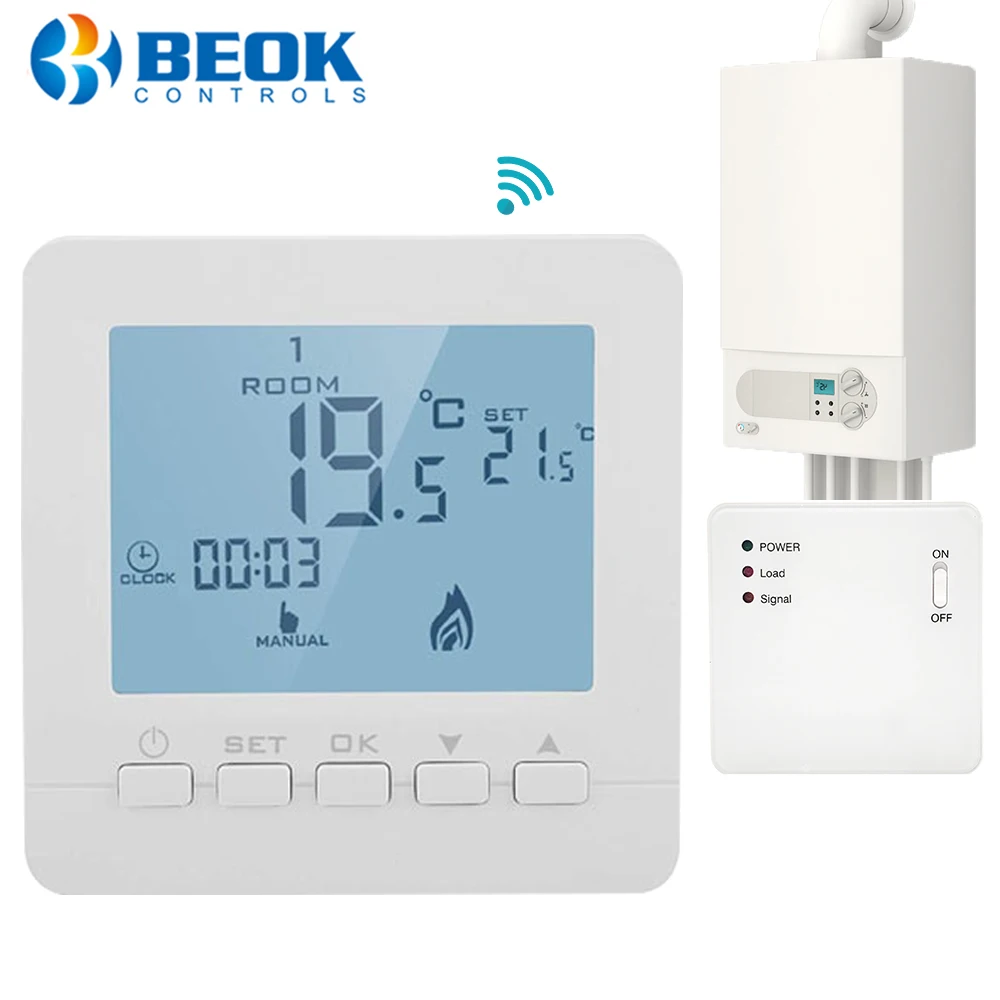 Beok Wireless & RF Thermostat Smart Temperature Controller Kit Programmable Battery Powerd for Gas Boiler Room Heating | Инструменты