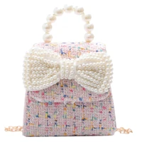 canvas children shoulder bags kids messenger bags fashion pearl crossbody bags for girls bowknot handbags cute infant coin purse