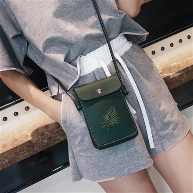 

Fashion Girl Mobile Phone Bag Cute Small Shoulder Bags Plant Embroidery Crossbody Retro Bag Student Women Girls Smartphone Bag