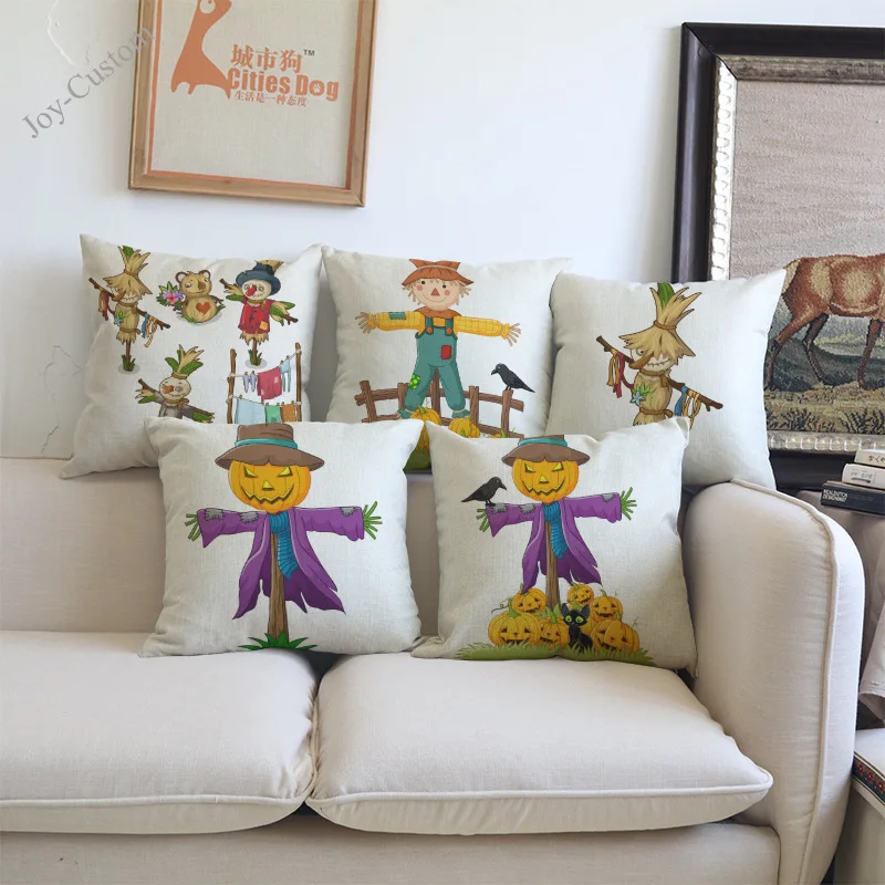 Happy Halloween Cartoon Pumpkin Scarecrow Pattern Linen Pillow Case Home Sofa Chair Festival Decoration Cushion Cover |