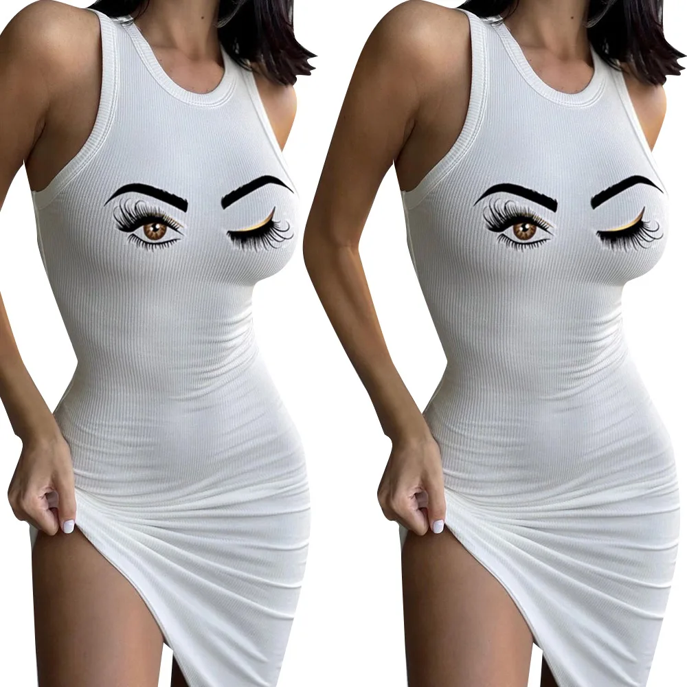 

Printed Bodycon Mini Dress Summer Sexy Tank Slim Fit Shirt-Dress Womens Sleeveless Casual Sundress