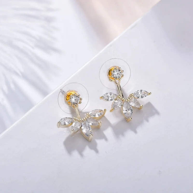 Trendy Cubic Zircon Sliver Color Flower Jacket Earrings for Women Girl Gift Jewelry | Украшения и аксессуары