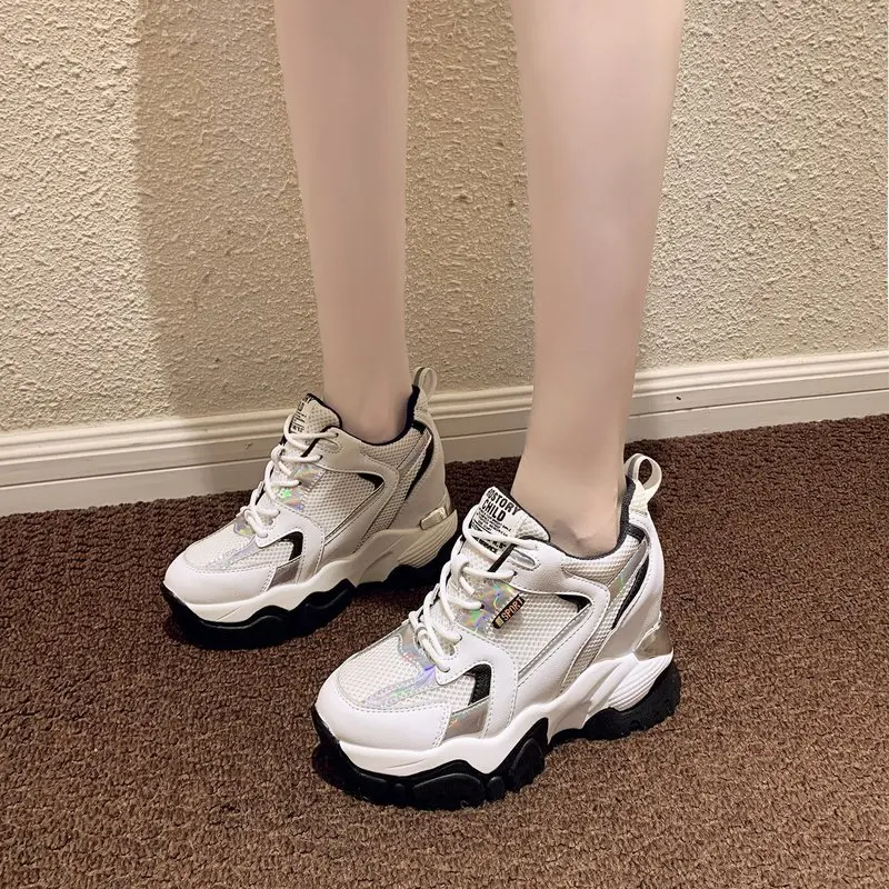

Women Chunky Sneakers Autumn Fashion Running Shoes High Heel Wedge Sneakers Thick Bottom Sport Shoes White Vulcanize Shoes