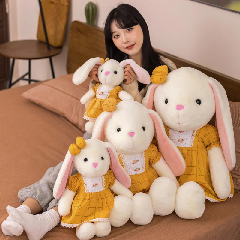 

Pink Yarn Skirt Plush Rabbit Stuffed Animal Baby Toys Accompany Sleeping Toy Gifts For Kids Lovely Bunny Wear Yellow Dress Doll