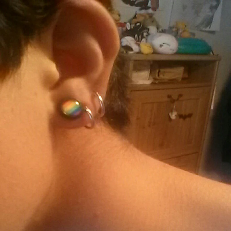 

-1 Pair Surgical Steel Cheater Faux Fake Stud Earring Ear Tunnel Plugs Gauges Piercing Body Jewelry 16g