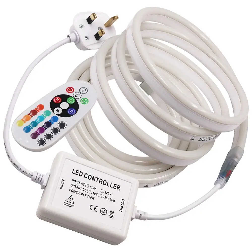 Светодиодная лента 220 В неоновая SMD 2835 120 светодиодов/м водонепроницаемая с 24