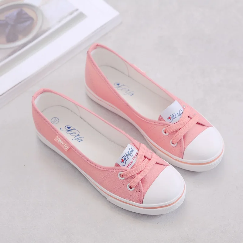 Women Shoes Canvas Shoes Comfortable Shoes Slip-on Korean Tide Students Set Foot Flat Shoes Flat Heel Summer Round Toe Casual
