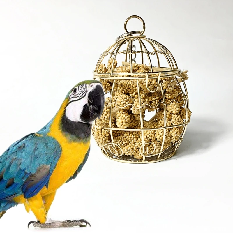 

Bird Shredder Toys Stainless Steel Cage Feeder Foraging Parrot Millet Container 27RF