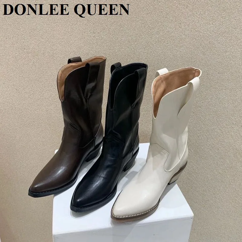 

Fashion Cowboy Ankle Boots For Women Wedge Med Heels Boots Women Western Cowgirl Boots Causal Booties Chunky Wedges Boots Runway