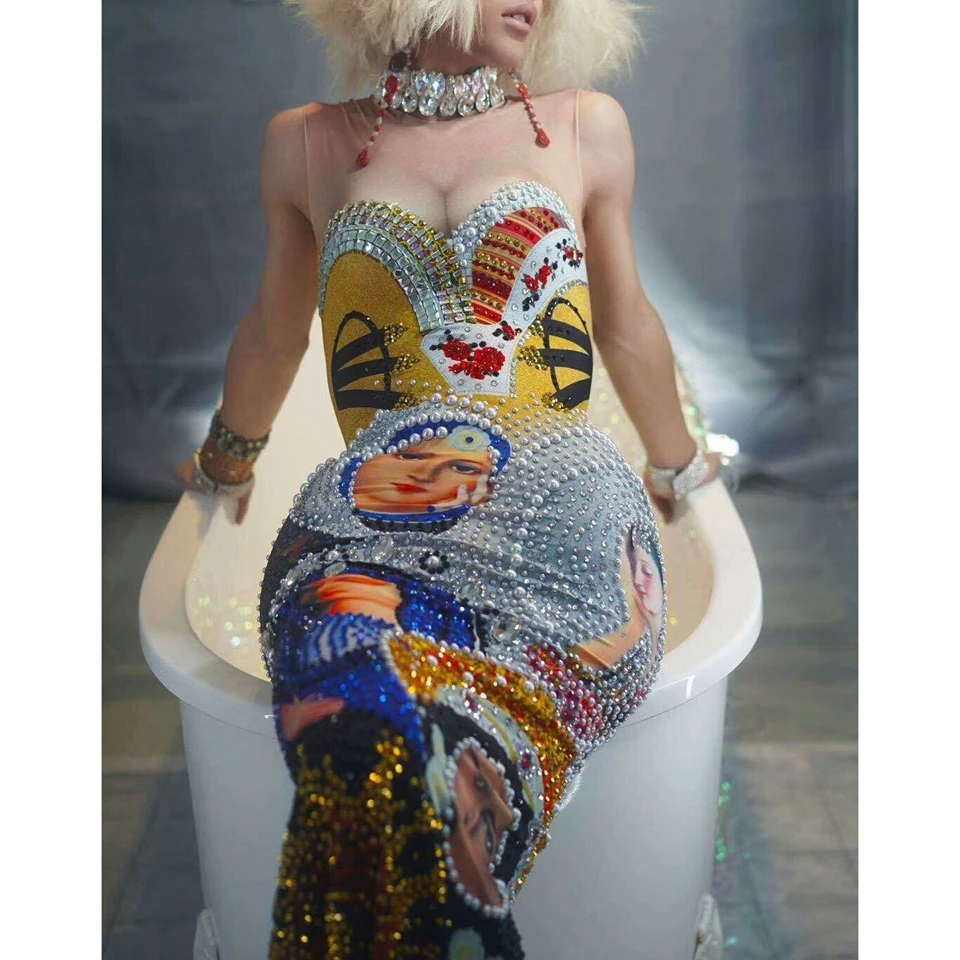 

Блестящее красочное женское платье без рукавов, облегающее длинное платье с 3D принтом, женское платье для ночного клуба, певицы, выпусквечерние вечера