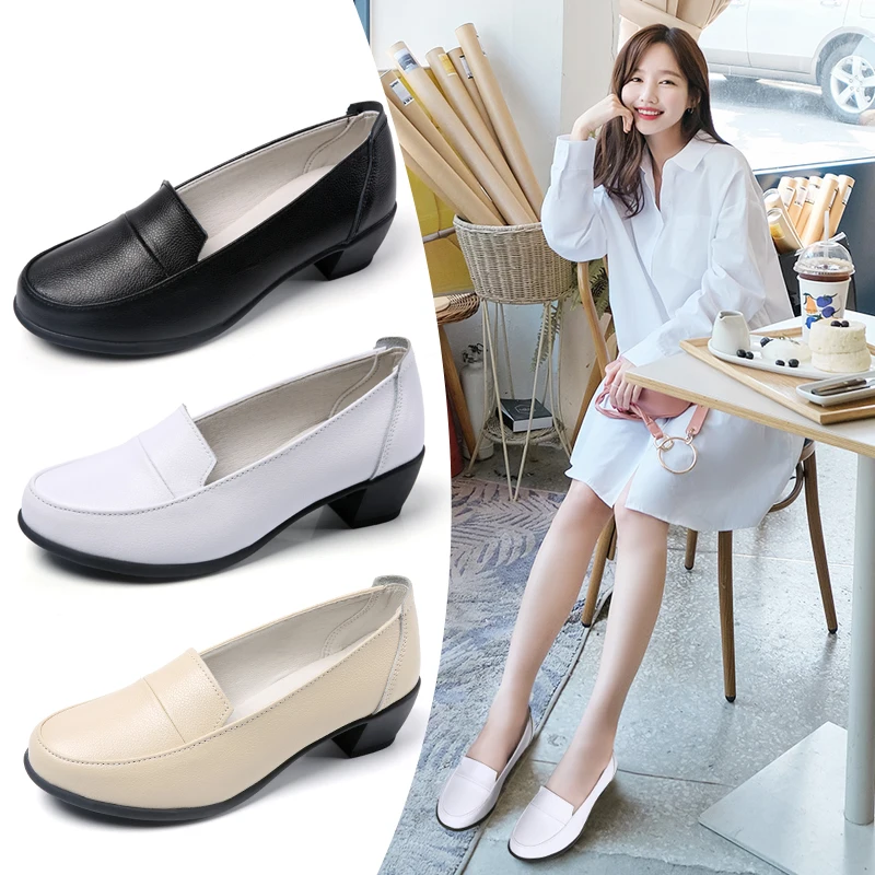 

The new four seasons casual women's leather shoes simple fashion tooling shoes wear-resistant non-slip breathable one pedal peas