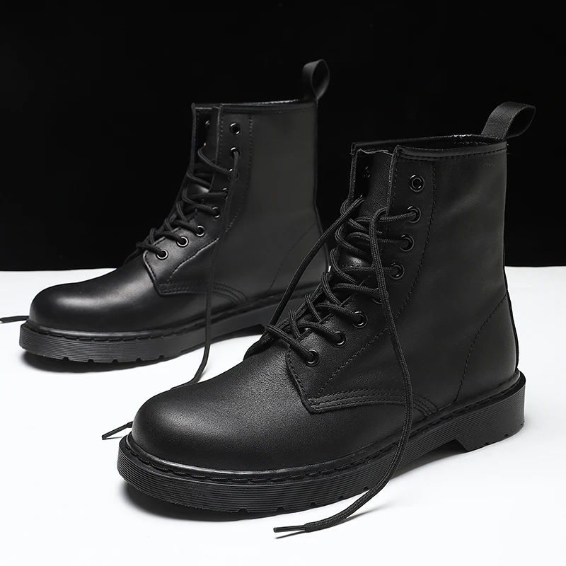 Ботинки мужские короткие из натуральной кожи на шнуровке удобная Уличная обувь