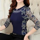 Женская кружевная блузка в стиле пэчворк, с длинным рукавом, батальных размеров, 2018 г 40