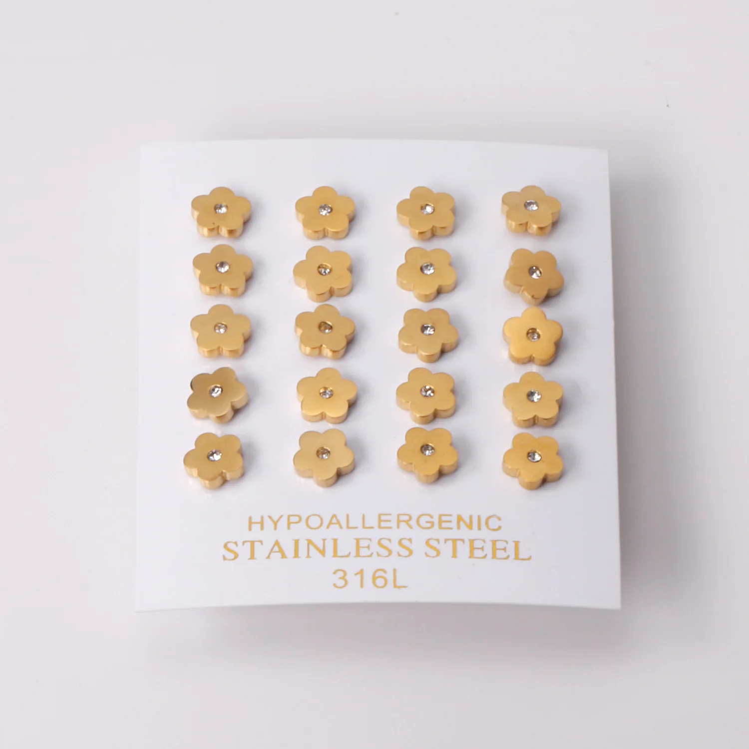 

10 Pairs Pendientes Stainless Steel Cubic Zirconai Earrings For Girl Wholesale Accessories Gold Silver Color Flower Stud Earring