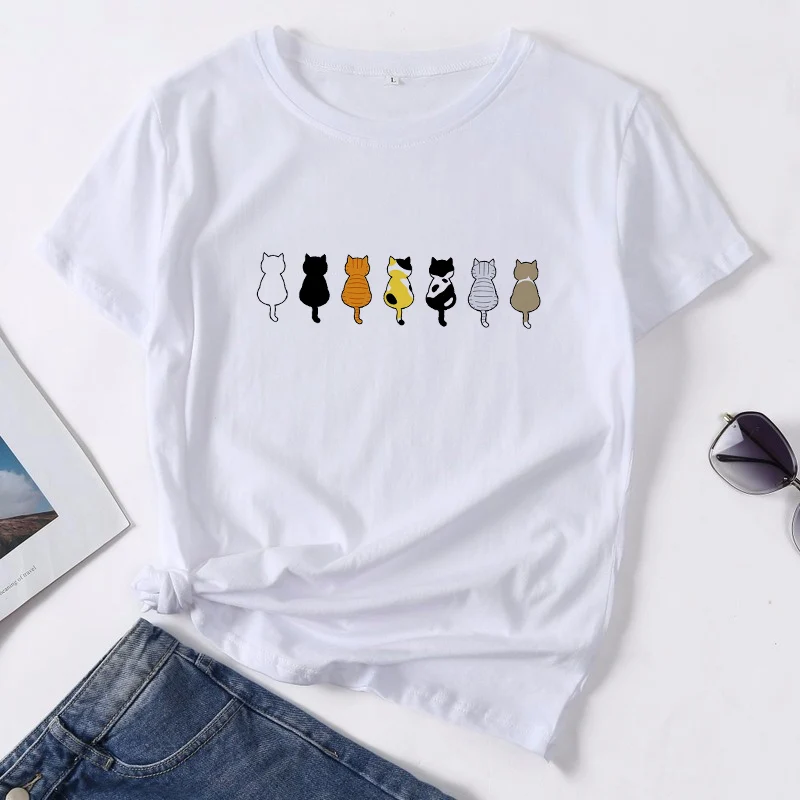 

Kawaii Cat T Shirt Women Short Sleeve Ladies Funny Cartoon Print Tshirt Harajuku 90s Graphic T-shirt Summer Top Tee Female
