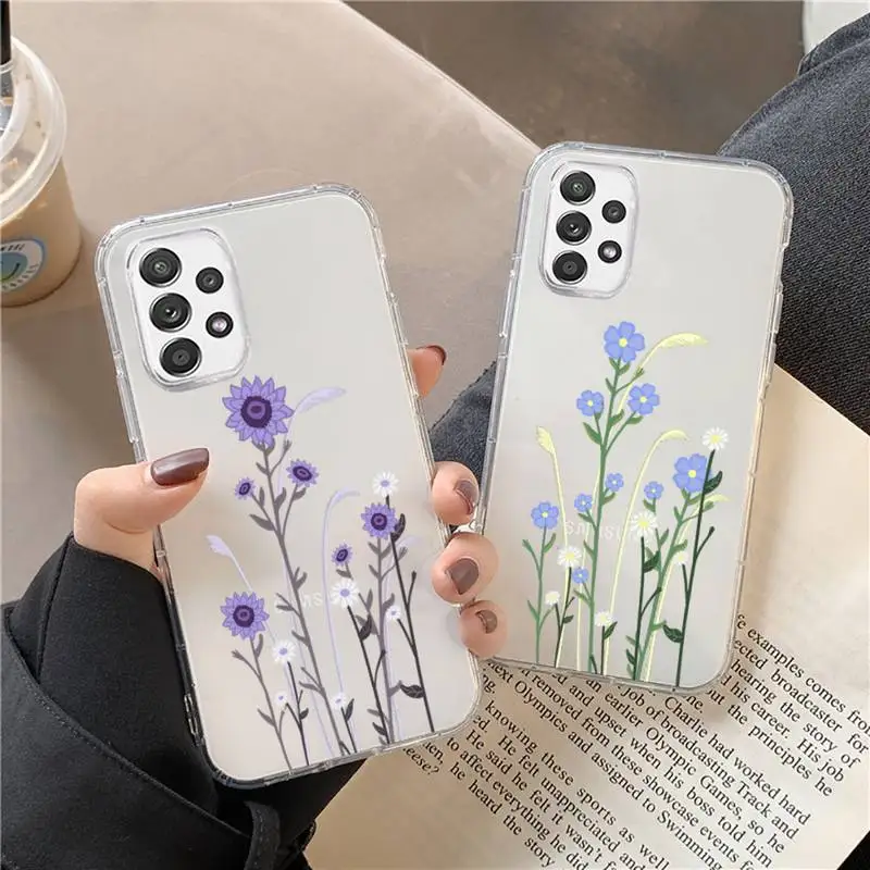 

Flower Plant Floral Painting Simple Phone Case Transparent For Samsung s21 ultra s20 fe s10 Plus a52 a51 a12 a71 Note 20 Shell