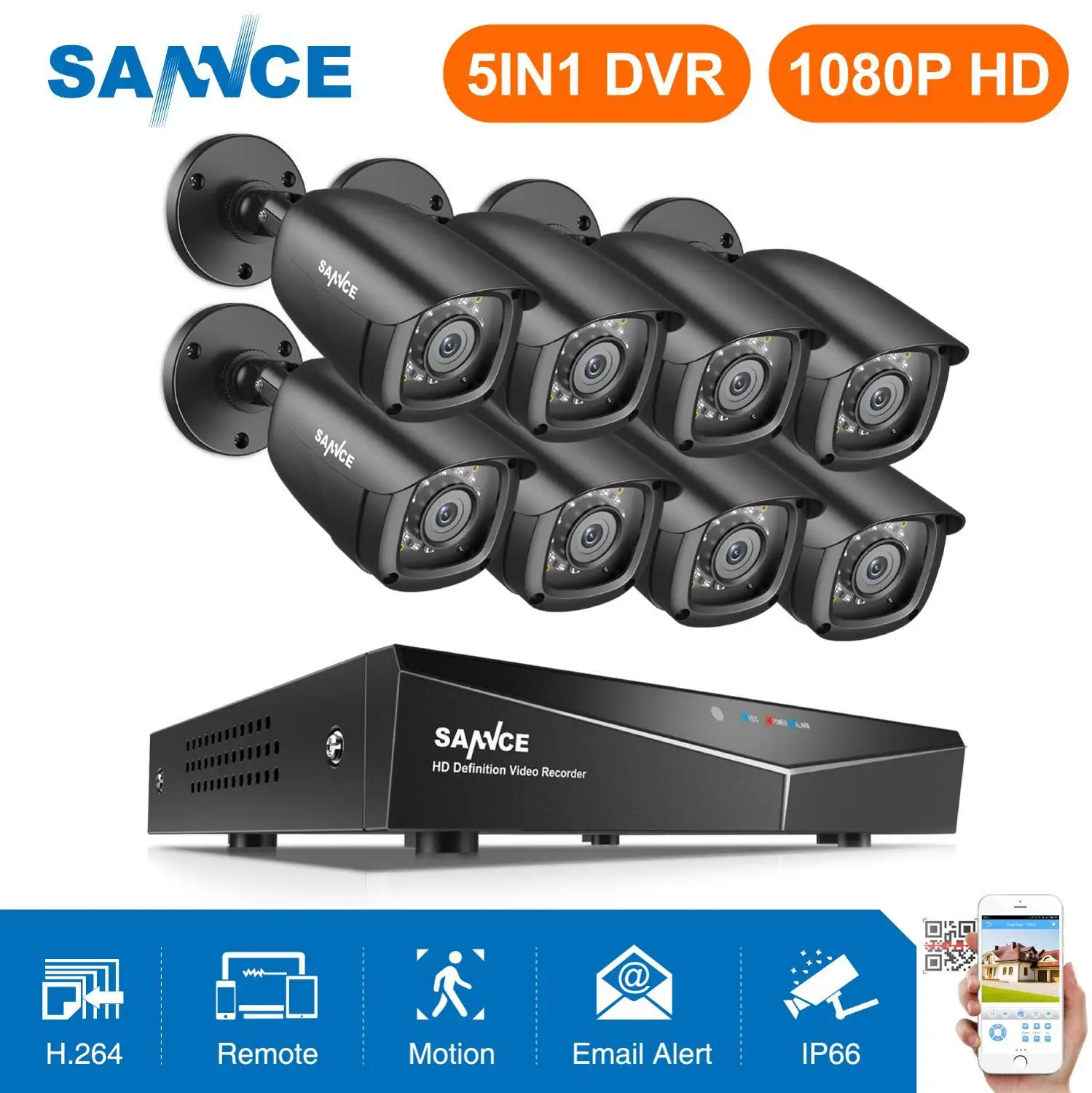 SANNCE 8CH 1080P домашняя видео система безопасности 5IN11080N HDMI DVR с 8 шт 1080P наружная Водонепроницаемая умная ИК камера CCTV набор