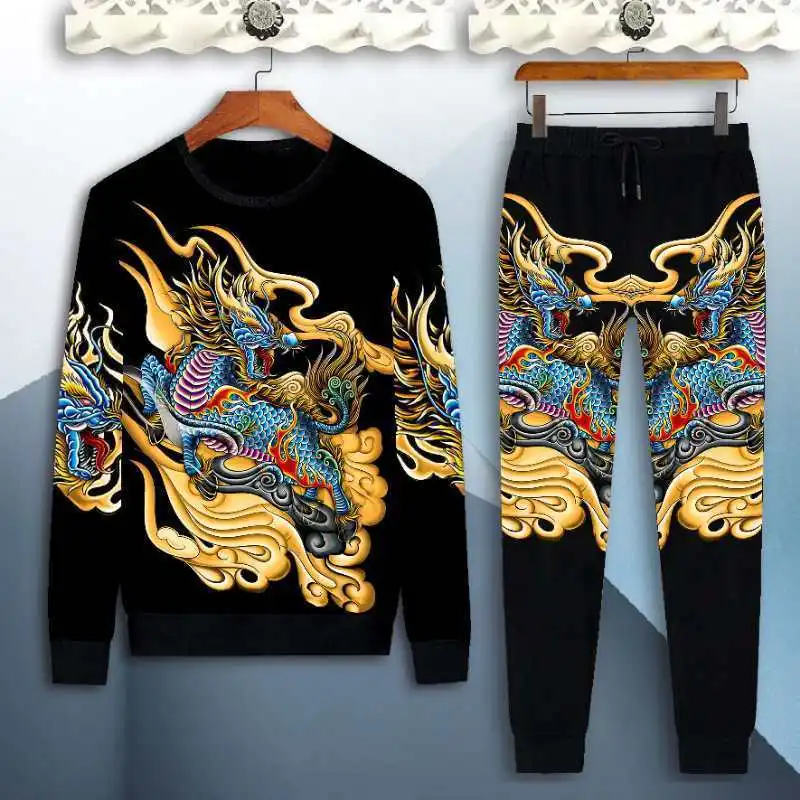 

New Men's Autumn Suit 2020 Fashion Trend Printing Casual Long-Sleeved T - Shirt Trousers Loose And Comfortable Personality Youth