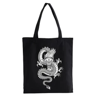 dragon printing canvas bag shopper bag harajuku large capacity punk gothic style women bags classic vintage shoulder bag bolsas