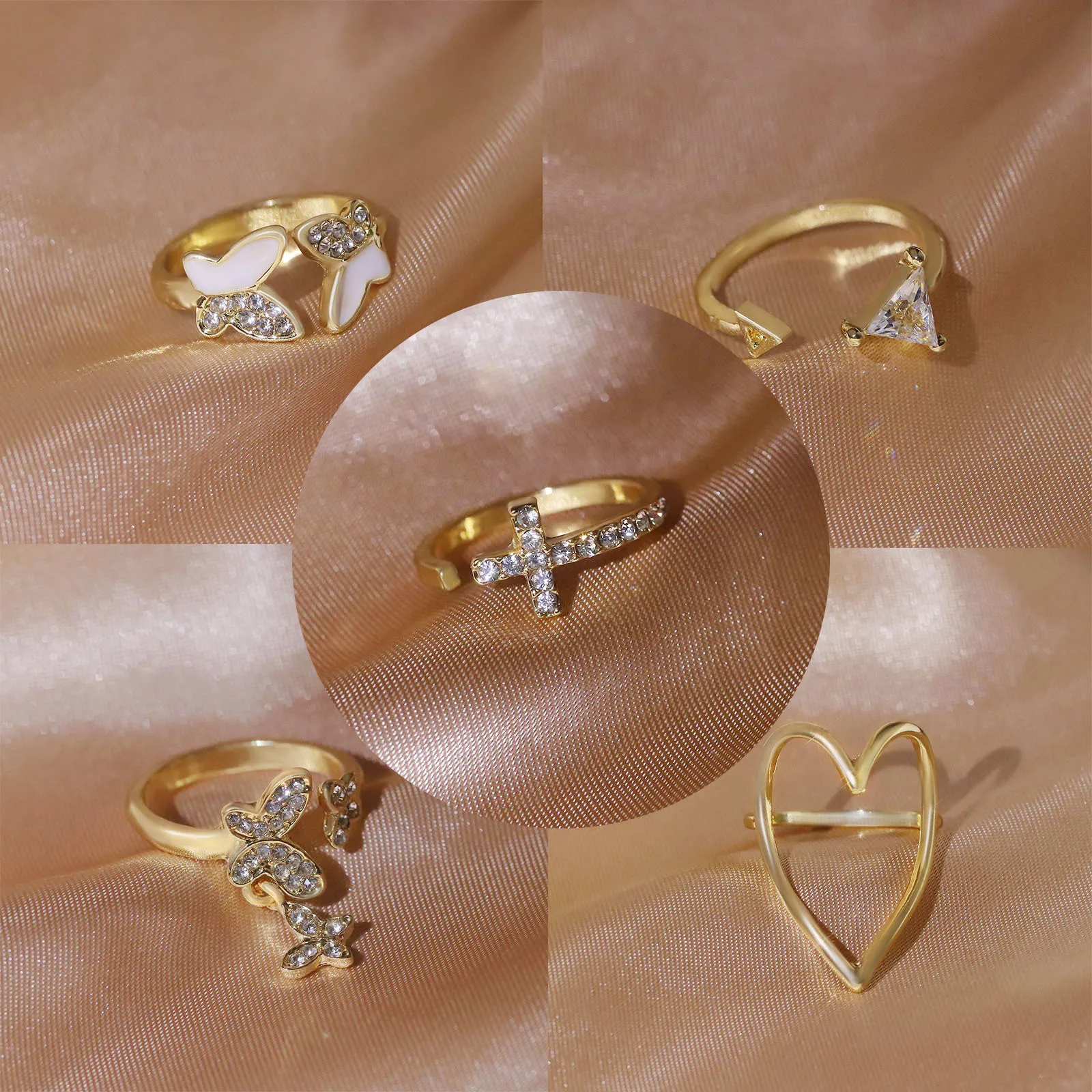 

Hollow Heart Pattern Diamond Ring 1 Set Shape Punk Gothic Crystal Rings Women Party Jewelry 2021 New Trendy Women Jewelry #672