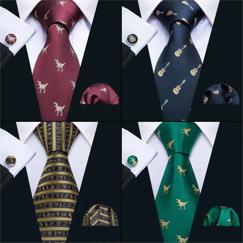 Золотые мужские галстуки красные шелковые с динозавром Мужская Свадебная