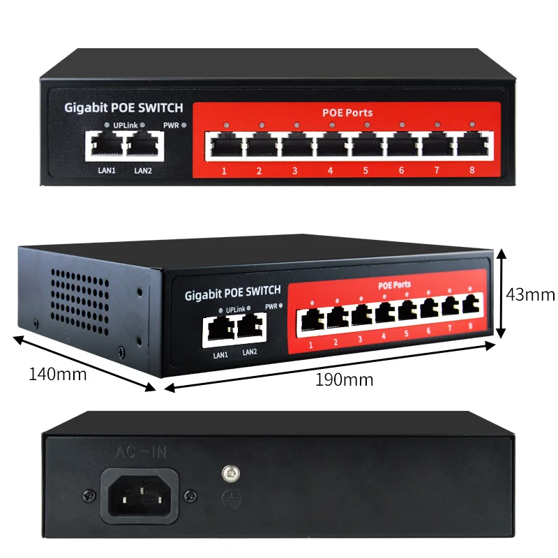 SZSSCEE гигабитный 10-портовый коммутатор Poe поддержка Ieee802.3af/at ip-камер и беспроводной AP 10/100/1000 Мбит/с стандартный сетевой коммутатор