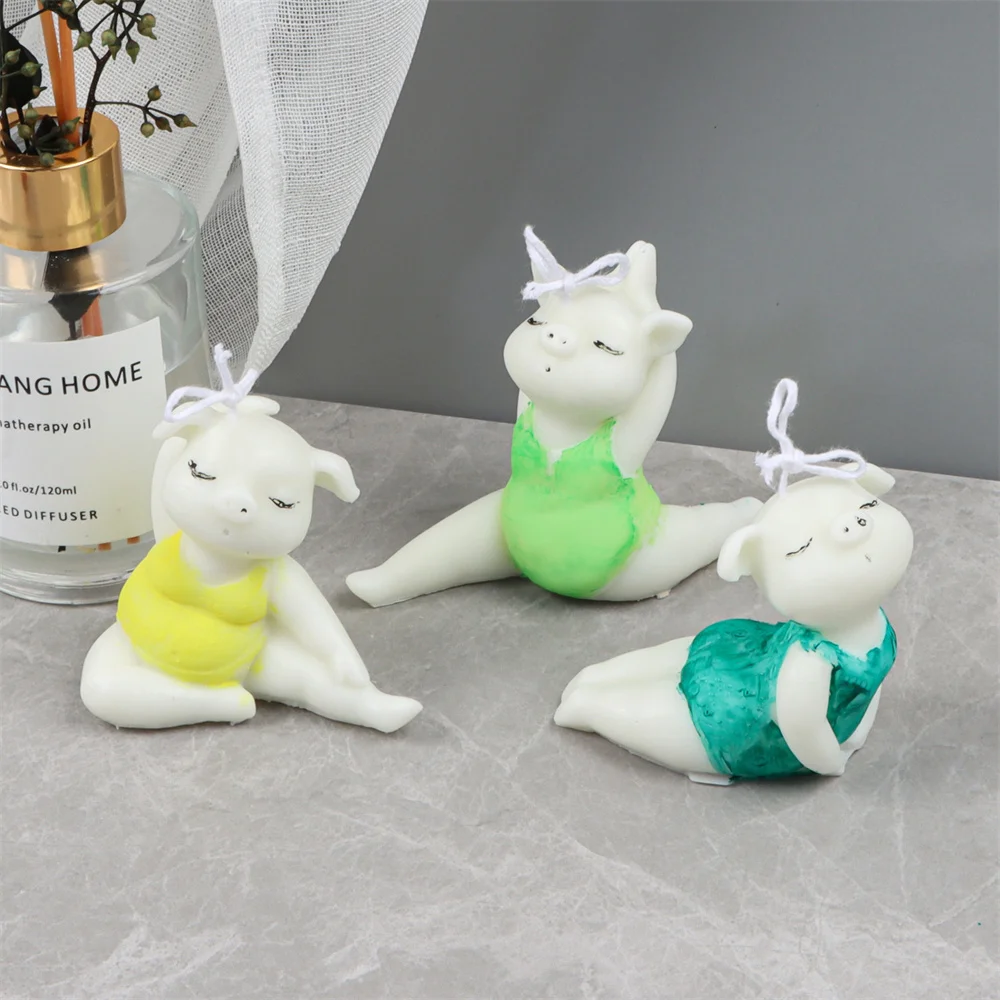 

Cartoon Yoga Silicone Candle Mold Stretching Bodybuilding Pig Epoxy Resin Moulds Home Decoration Piggy Soy Wax For Soap Making