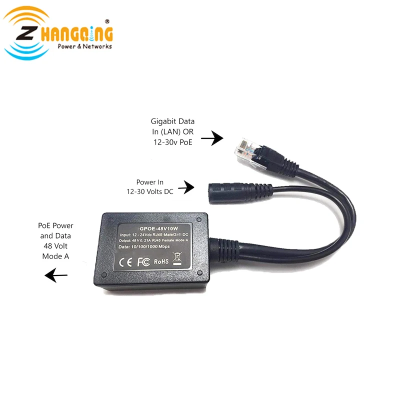 

Input 10-30V Gigabit Output 48Volts set up injector PoE Converter for any 802.3af or 48V devices and solar to PoE Conversion