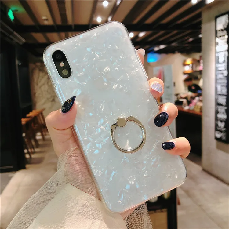 White With Ring Блестящий чехол для телефона для iPhone 11 Pro 6s фотокамеры мгновенного действия 8 7 Plus X XS MAX мечта узор оболочки чехол s для iPhone XR Xs Max крышка с защитой от повреждений и кольцом держателем - Цвет: White With Ring