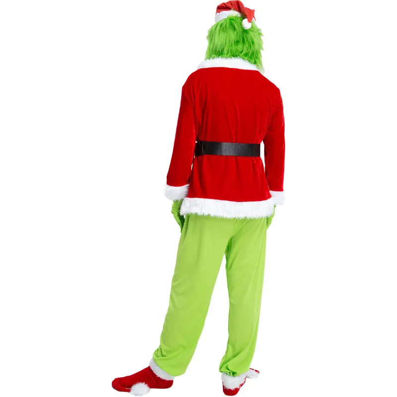 

Christmas Grinch Cosplay Costume Set Party Green Red Outfit for Adult Men TC21