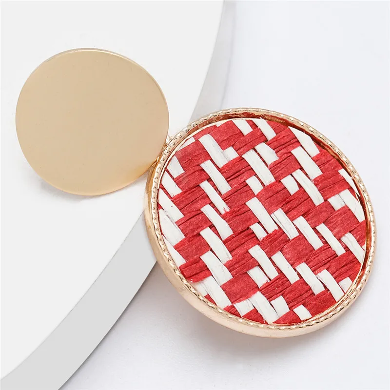 

Bohemian Handmade Mulitilayer Colorful Round Rattan Knit Dangle Earrings For Women Girl Wedding Gift Earrings