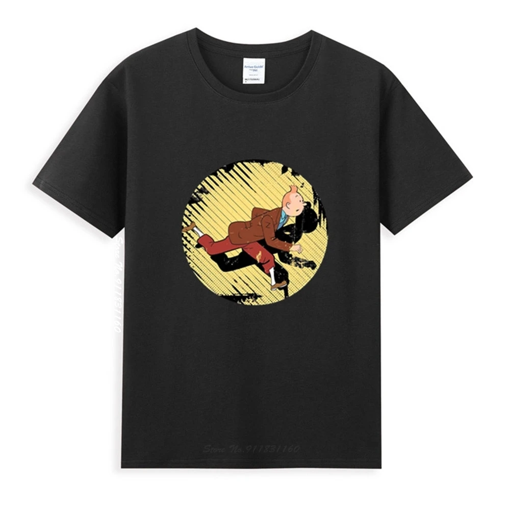 

Vintage The Adventures Of Tintin Run T-Shirt Newest Summer Men's Short Sleeve Popular Tees Shirt Tops Novel Unise