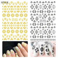 hnuix 1 leaf pattern geometric gold 3d nail art sticker decals adhesive strips wave line manicure nail art decoration tip