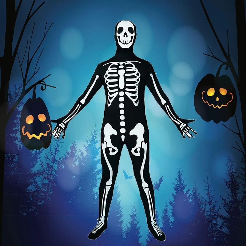 

Комбинезон для косплея на Хэллоуин со скелетом, страшные костюмы для взрослых, мужской костюм скелета Purim