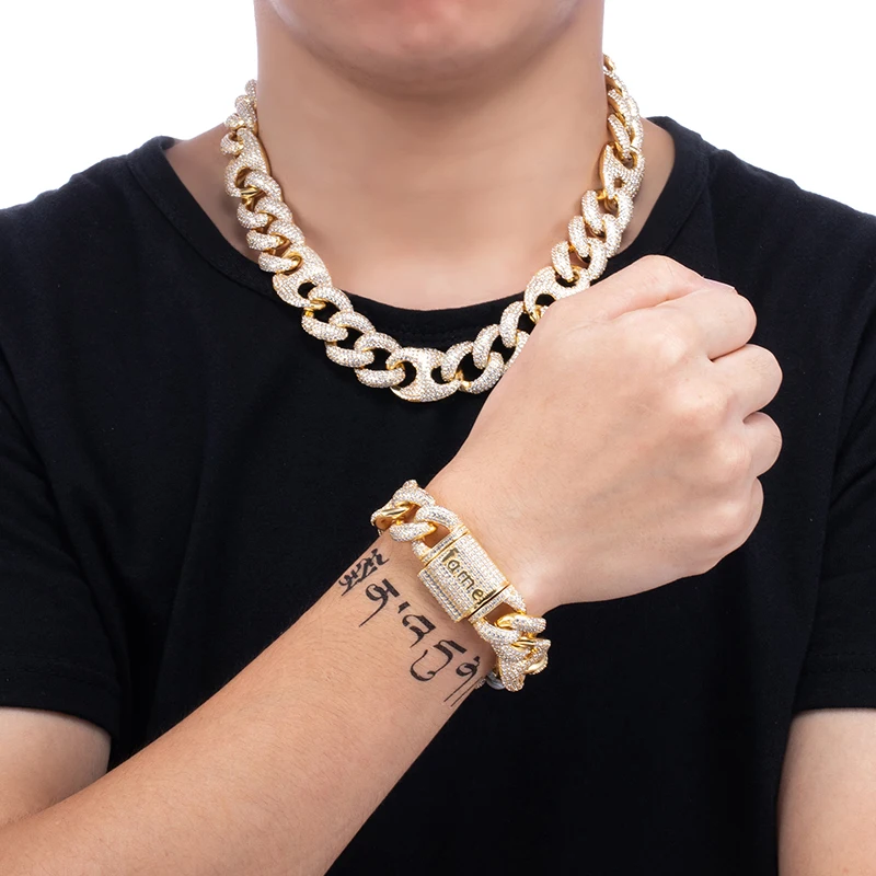 US7 18mm Miami Lock Clasp Cuban Link 7-9 Inch Bracelet Iced Out AAA Cubic Zircon Bling Hip Hop Jewelry for Men Gift | Украшения и