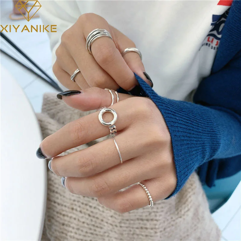 

Кольцо XIYANIKE женское из серебра 925 пробы, Двухслойное, с отверстиями, минималистичное, ручной работы