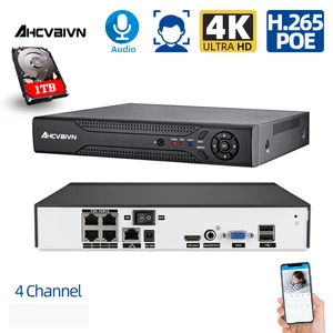 H.265+ 4CH POE NVR For IP Security Surveillance Camera CCTV System 5MP 8MP 4K Audio Network Video Recorder Face Detect Kit