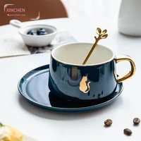 xinchen 225ml nordic style animal coffee cup with dish spoon gold handle breakfast milk juice mug gift for birthday