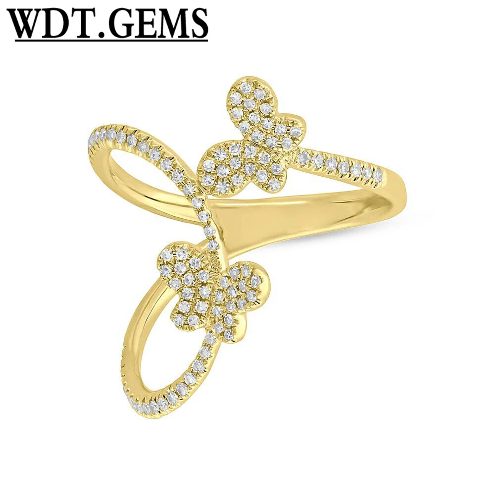 

0.26 Ct 10K Yellow Gold Natural Round Cut Real Diamond Butterfly Ring Jewelry