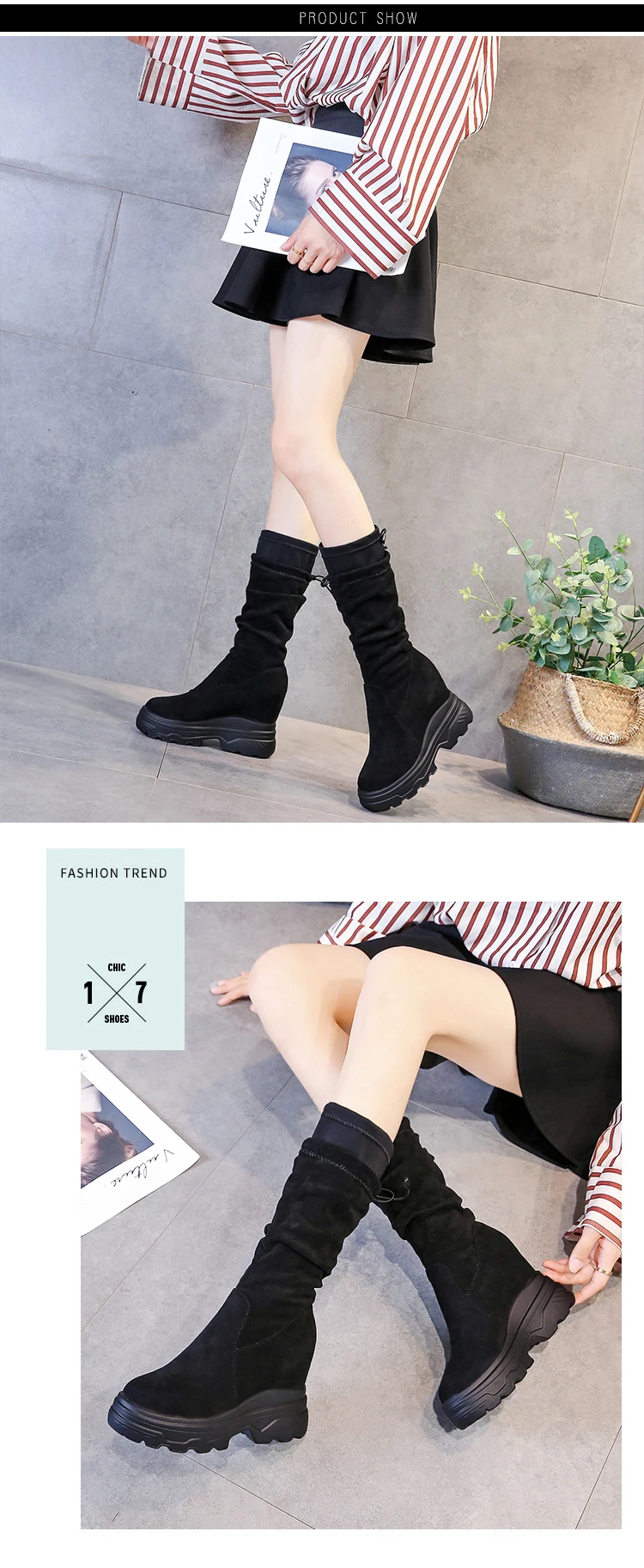 SWYIVY Chaussure Femme/обувь на танкетке до середины икры женская зимняя обувь г. Женские ботинки на платформе без застежки женские ботинки из флока